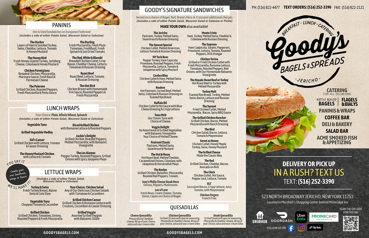 Goody's Bagels menu (page 1)